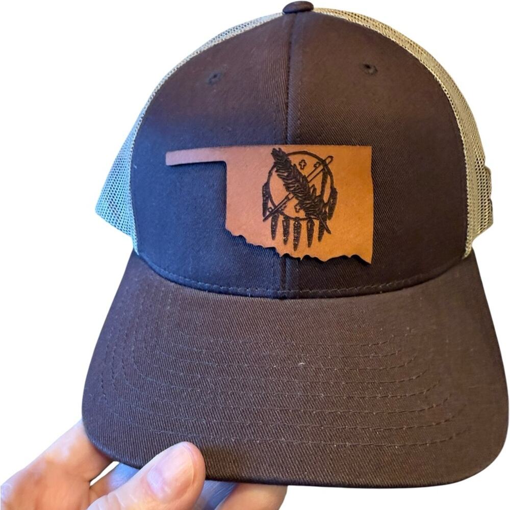 Branded Bills Brown Oklahoma Trucker Hat/Cap with Leatherette Patch